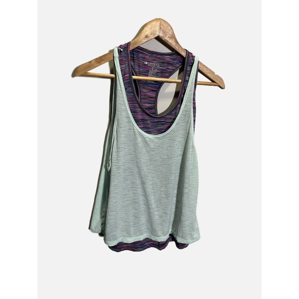 Ideology Tank Top Women Small Green Purple Layered Racerback Activewear Gym Yoga